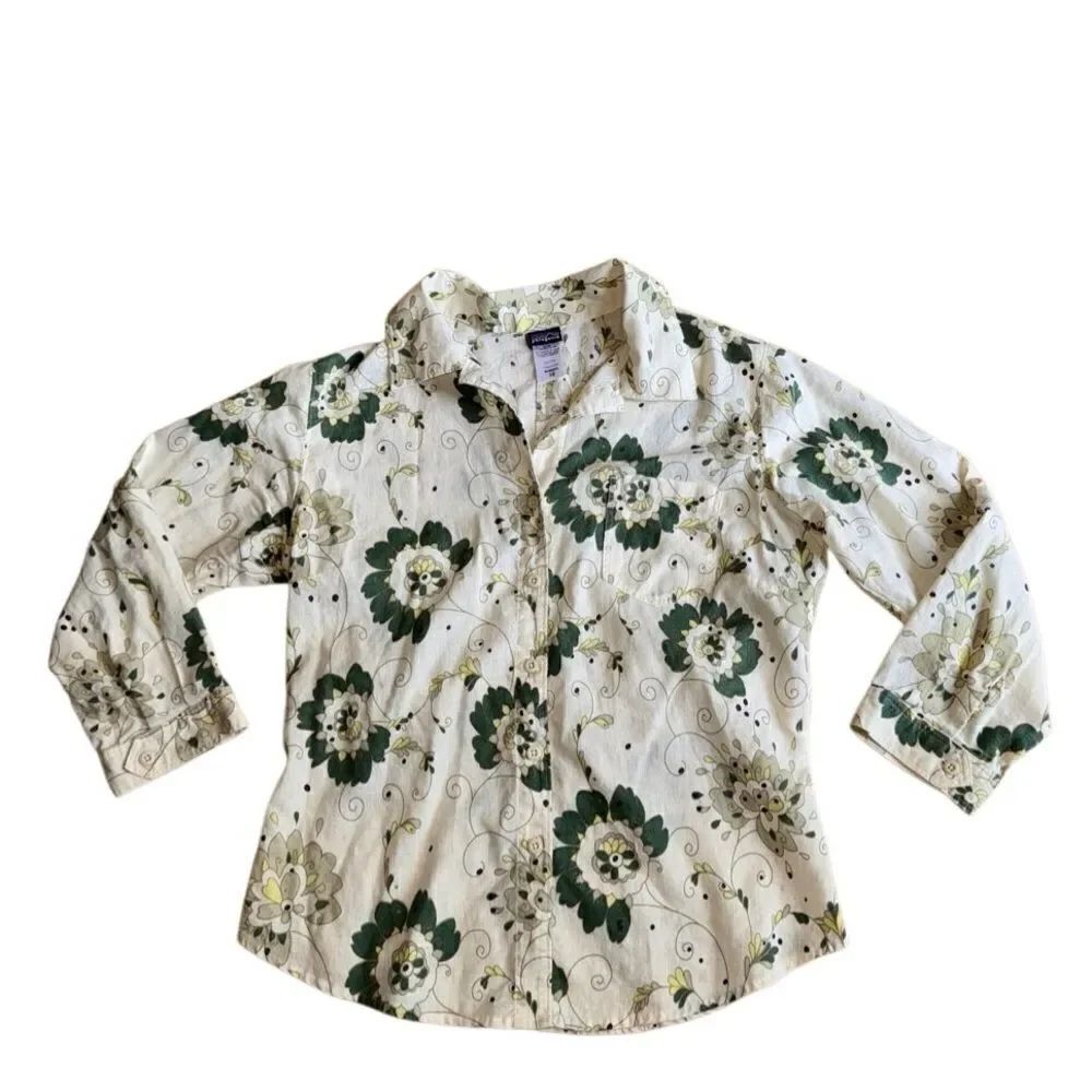 Patagonia Women's Hemp Organic Cotton Blend Floral Button Down Shirt Size 10